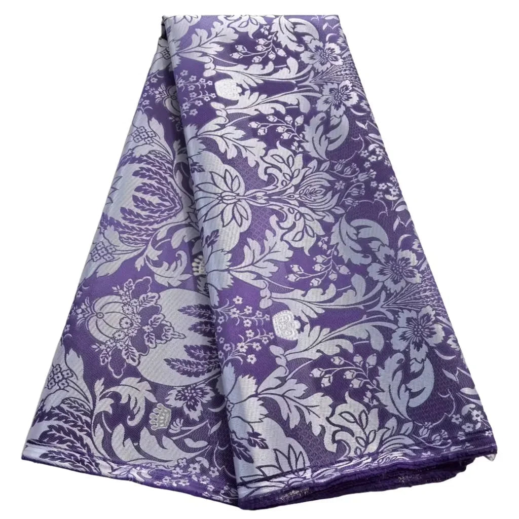 African Damask Lace Fabric (2.5 or 5 Yards) – Thick Jacquard Brocade for Aso Oke, Headwrap & Bridal Dresses