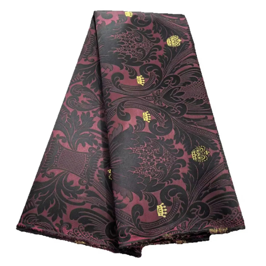 African Damask Lace Fabric (2.5 or 5 Yards) – Thick Jacquard Brocade for Aso Oke, Headwrap & Bridal Dresses