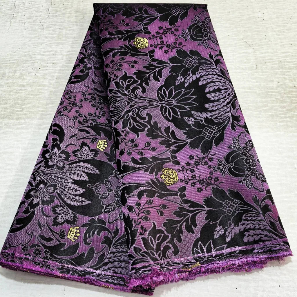 African Damask Lace Fabric (2.5 or 5 Yards) – Thick Jacquard Brocade for Aso Oke, Headwrap & Bridal Dresses