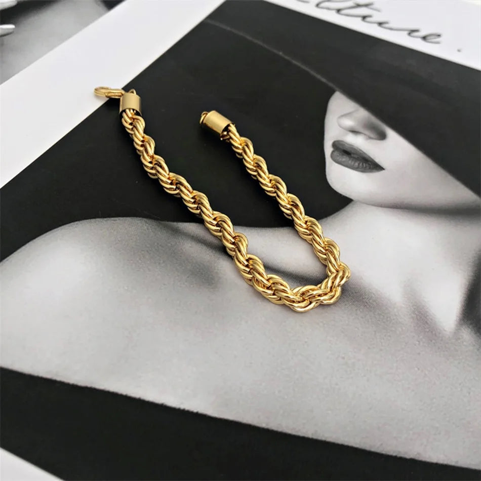 Twisted Rope Chain Bracelet for Women – Stainless Steel Gold or Silver Minimalist Bracelet (2mm / 3mm / 4mm / 5mm)