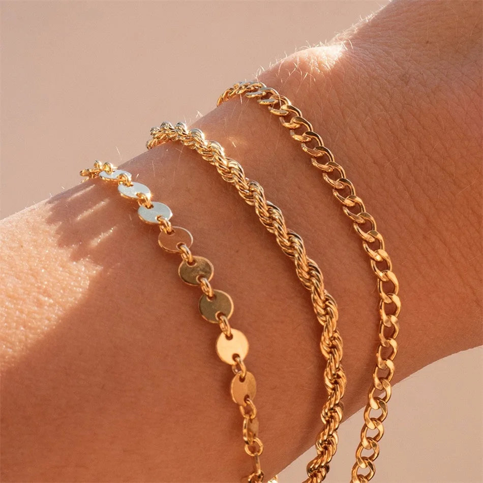 Twisted Rope Chain Bracelet for Women – Stainless Steel Gold or Silver Minimalist Bracelet (2mm / 3mm / 4mm / 5mm)