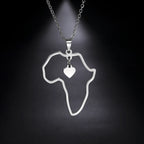 Trendy African Map Pendant Necklace for Women – Stainless Steel Geometric Motherland Necklace, Gold, Rose Gold, or Steel Color