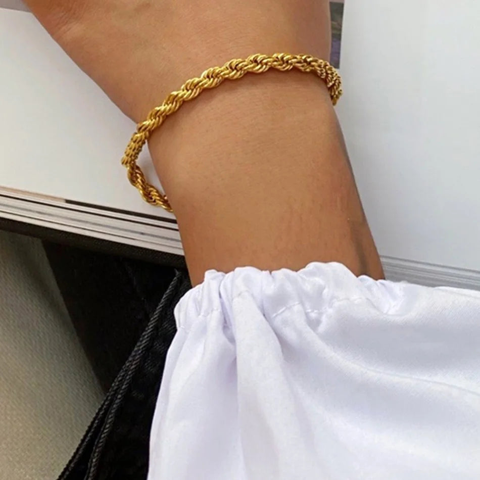 Twisted Rope Chain Bracelet for Women – Stainless Steel Gold or Silver Minimalist Bracelet (2mm / 3mm / 4mm / 5mm)