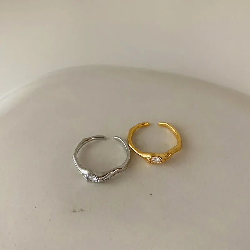 Silver Color Adjustable Zircon Ring for Women – Elegant Gold Plated Open Band Fashion Ring | Minimalist Party & Wedding Jewelry