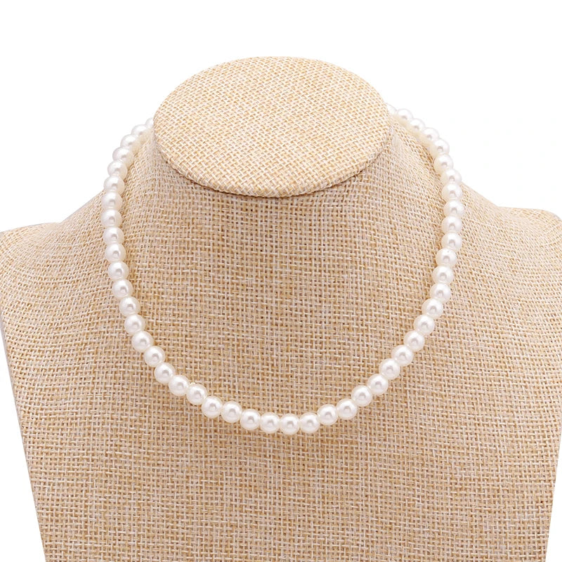 Classic Imitation Pearl Beaded Choker Necklace for Women – Elegant Bridal & Wedding Pearl Collar Necklace