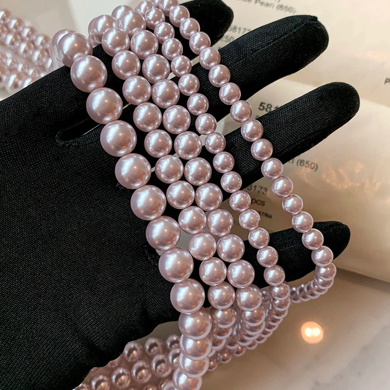 Rose Purple Simulated Pearl Beaded Necklace – Elegant Gold Plated Clavicle Chain for Women