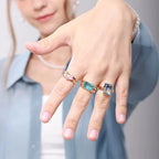 Luxury Gold-Plated Heart Ring with Colorful Zircon Stones – Adjustable Stainless Steel Cocktail Ring for Women