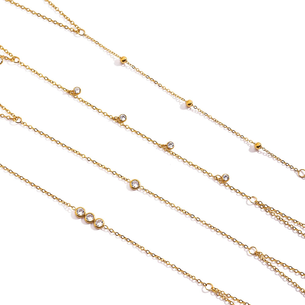 Classic Cubic Zirconia Stainless Steel Anklet for Women – Elegant Geometric Crystal Chain Anklet, Minimalist Summer Jewelry