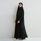 Elariah Hooded Modest Abaya Dress – Loose Fit One-Piece Jilbab with Smocked Sleeves (Black)