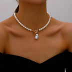 Elegant Big Pearl Crystal Pendant Choker Necklace – Romantic Wedding Jewelry for Women