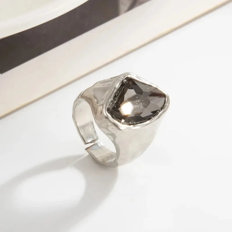 Minimalist Rhinestone Open Ring for Women – Adjustable Gold Plated Geometric Fashion Ring
