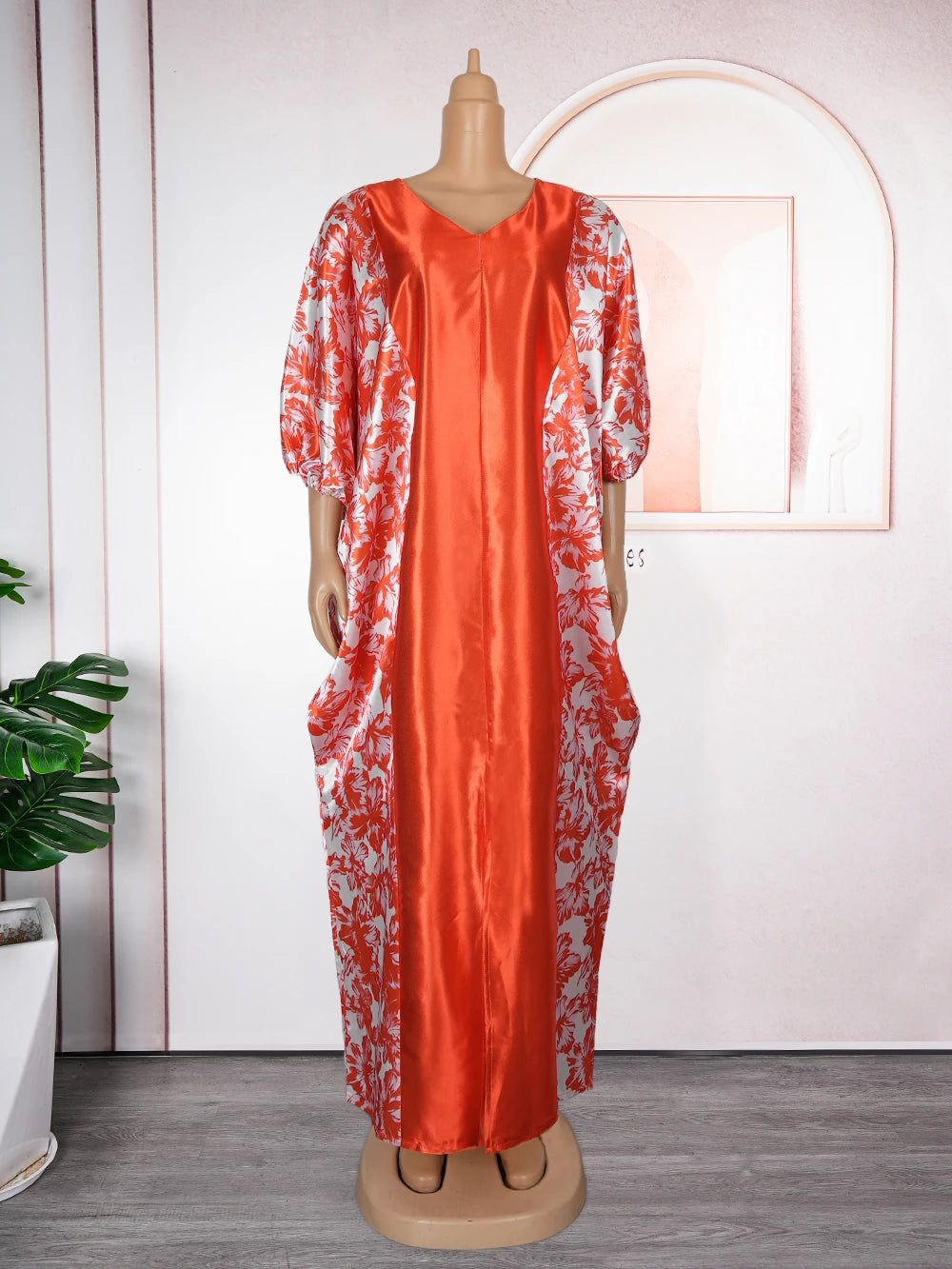 Luxury Satin Boubou Abaya – African Kaftan Dress for Women | Modest Dubai Evening Caftan (One Size)