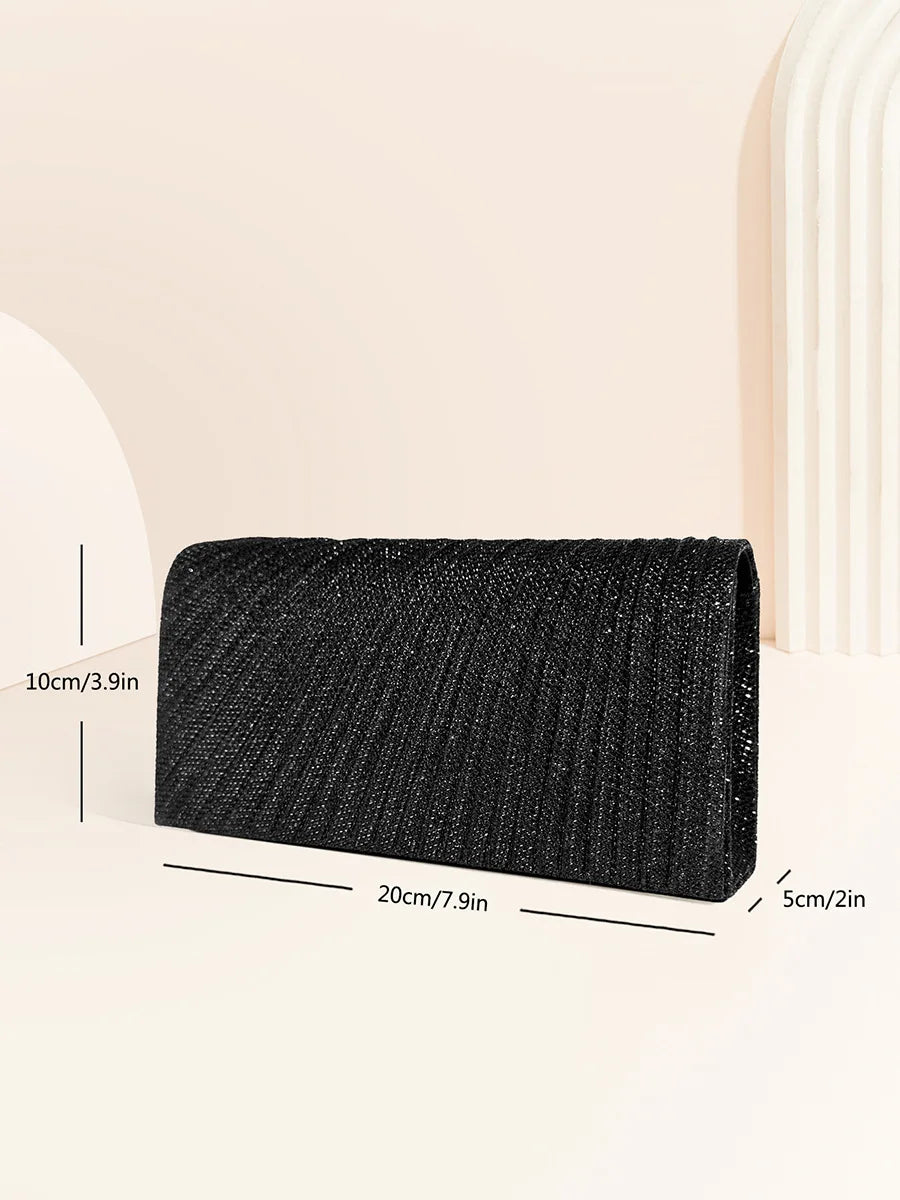 Elariah Shimmer Envelope Clutch Bag – Silver Glitter Evening Handbag with Chain Strap for Weddings & Party Wear