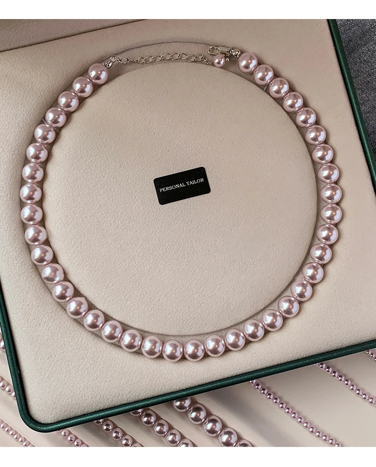 Rose Purple Simulated Pearl Beaded Necklace – Elegant Gold Plated Clavicle Chain for Women