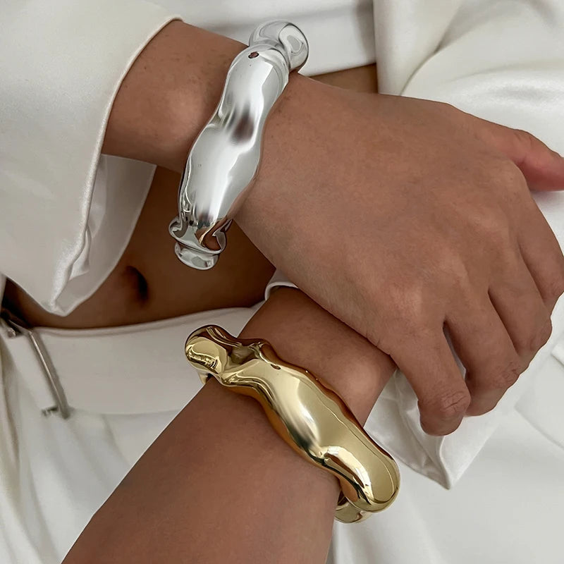 Irregular Geometric Cuff Bangle Bracelet for Women – Bold Statement Fashion Bracelet, Trendy Open Cuff Jewelry