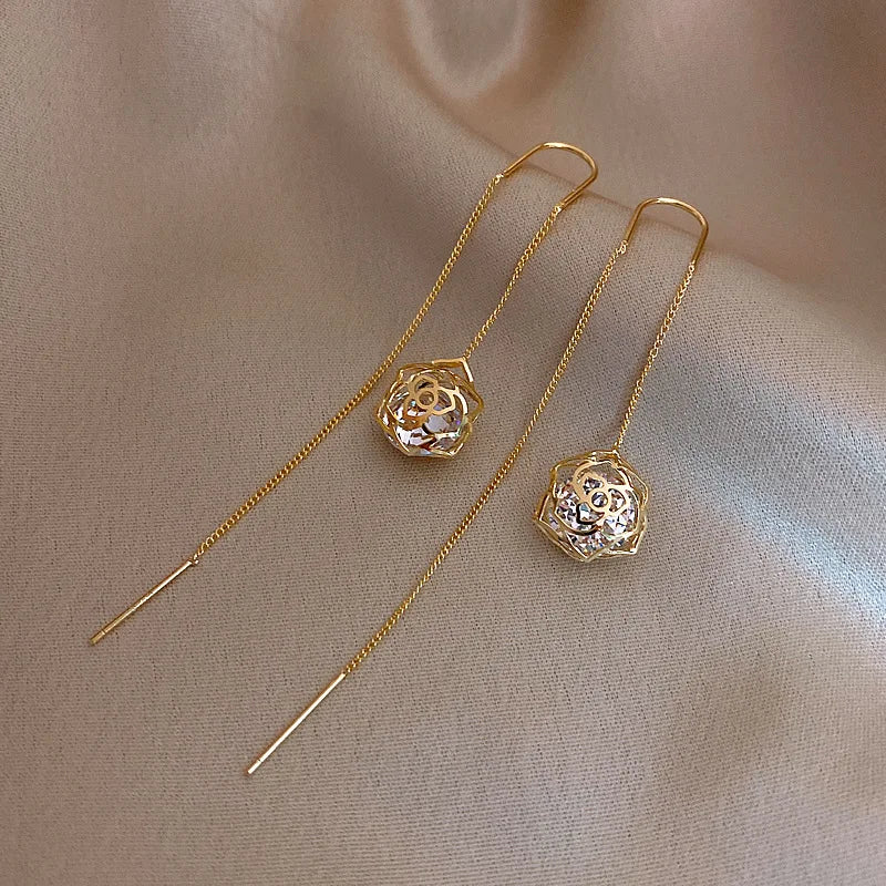 Elegant Pearl Long Tassel Drop Earrings – Fashion Metal Chain Jewelry for Women
