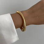 Elariah Bold Irregular Gold Wide Cuff Bangle – Statement Glossy Geometric Bracelet (6cm)