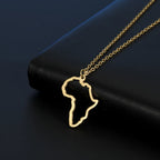 Trendy African Map Pendant Necklace for Women – Stainless Steel Geometric Motherland Necklace, Gold, Rose Gold, or Steel Color