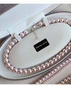 Rose Purple Simulated Pearl Beaded Necklace – Elegant Gold Plated Clavicle Chain for Women