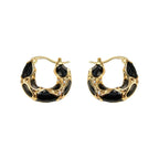 Vintage Enamel Small Hoop Earrings – Gold Plated Textured Statement Hoops for Women