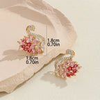 Swan Zircon Stud Earrings for Women – Gold Plated Copper Long Swan Earrings with Micro-Pavé Cubic Zirconia | Elegant Goddess Style Jewelry