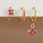 3-Piece Stainless Steel Flower Drop Earrings Set with Cubic Zirconia – Hypoallergenic Floral Dangle Earrings for Women