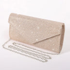 Elariah Shimmer Envelope Clutch Bag – Silver Glitter Evening Handbag with Chain Strap for Weddings & Party Wear