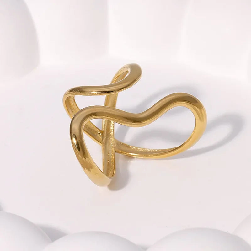 Elariah 14K Gold Plated Stainless Steel Geometric Cocktail Ring – Bold Statement Party Ring for Women