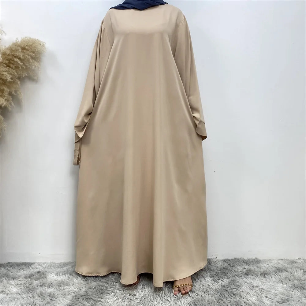 Elegant Modest Maxi Dress with Waist Tie – Long Sleeve Woven Abaya Style Dress for Women (All Season)