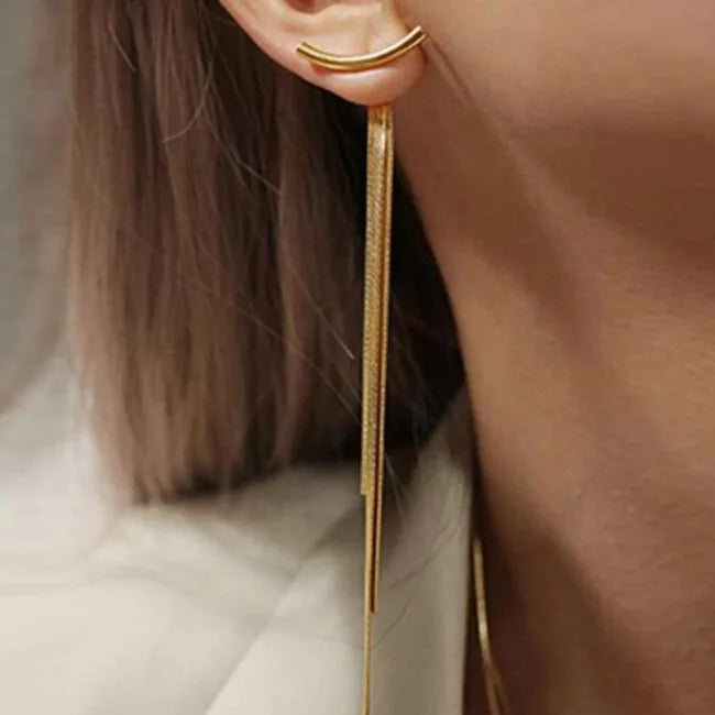 Exaggerated Luxury Long Tassel Earrings – Gold Geometric Chain Statement Jewelry