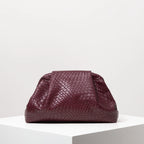 Elariah Burgundy Woven PU Leather Clutch Bag – Vintage Kiss Lock Evening Purse for Weddings & Formal Occasions