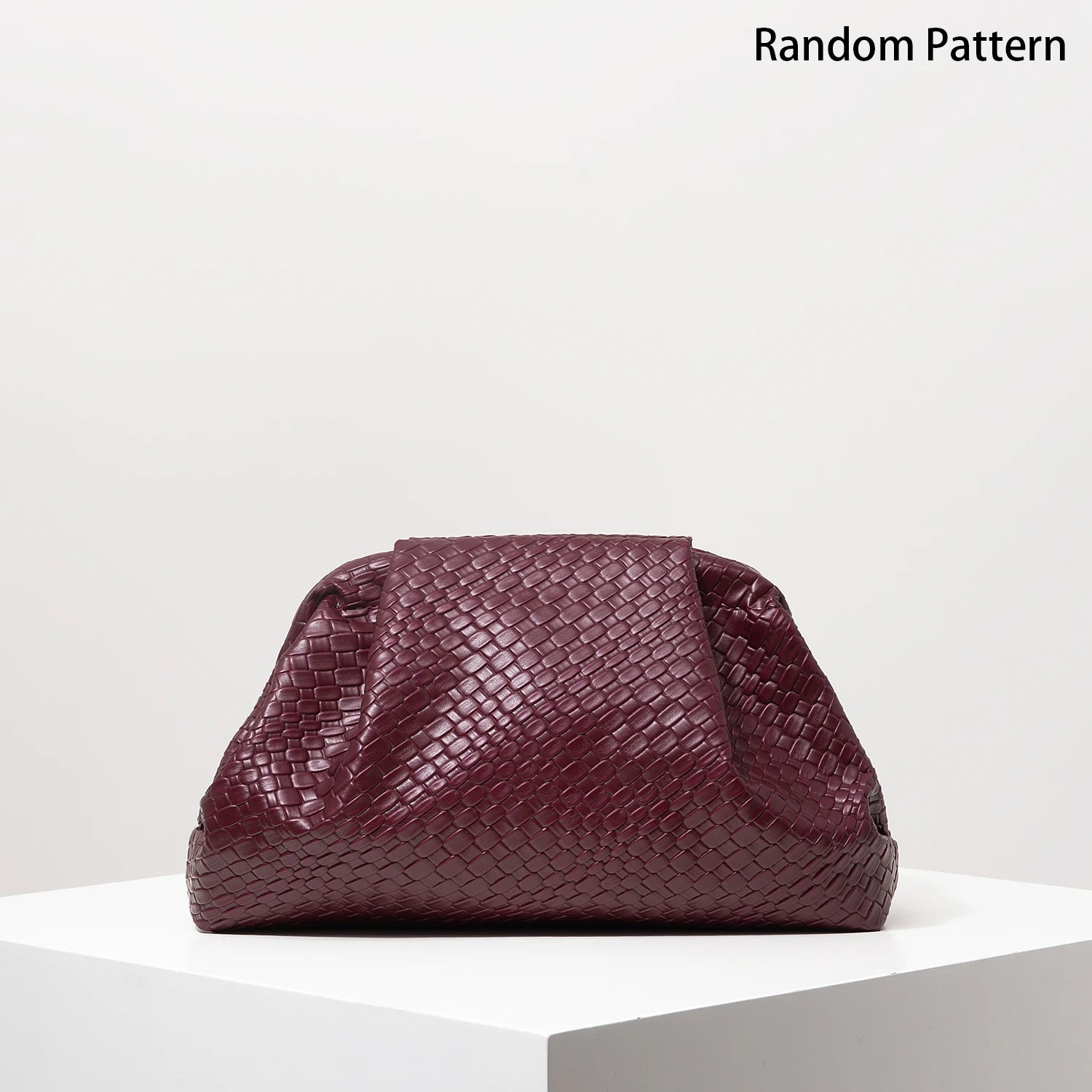 Elariah Burgundy Woven PU Leather Clutch Bag – Vintage Kiss Lock Evening Purse for Weddings & Formal Occasions