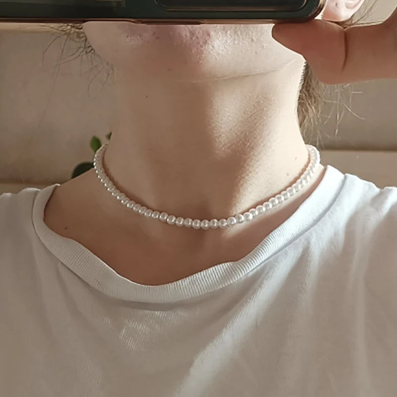 Classic Imitation Pearl Beaded Choker Necklace for Women – Elegant Bridal & Wedding Pearl Collar Necklace