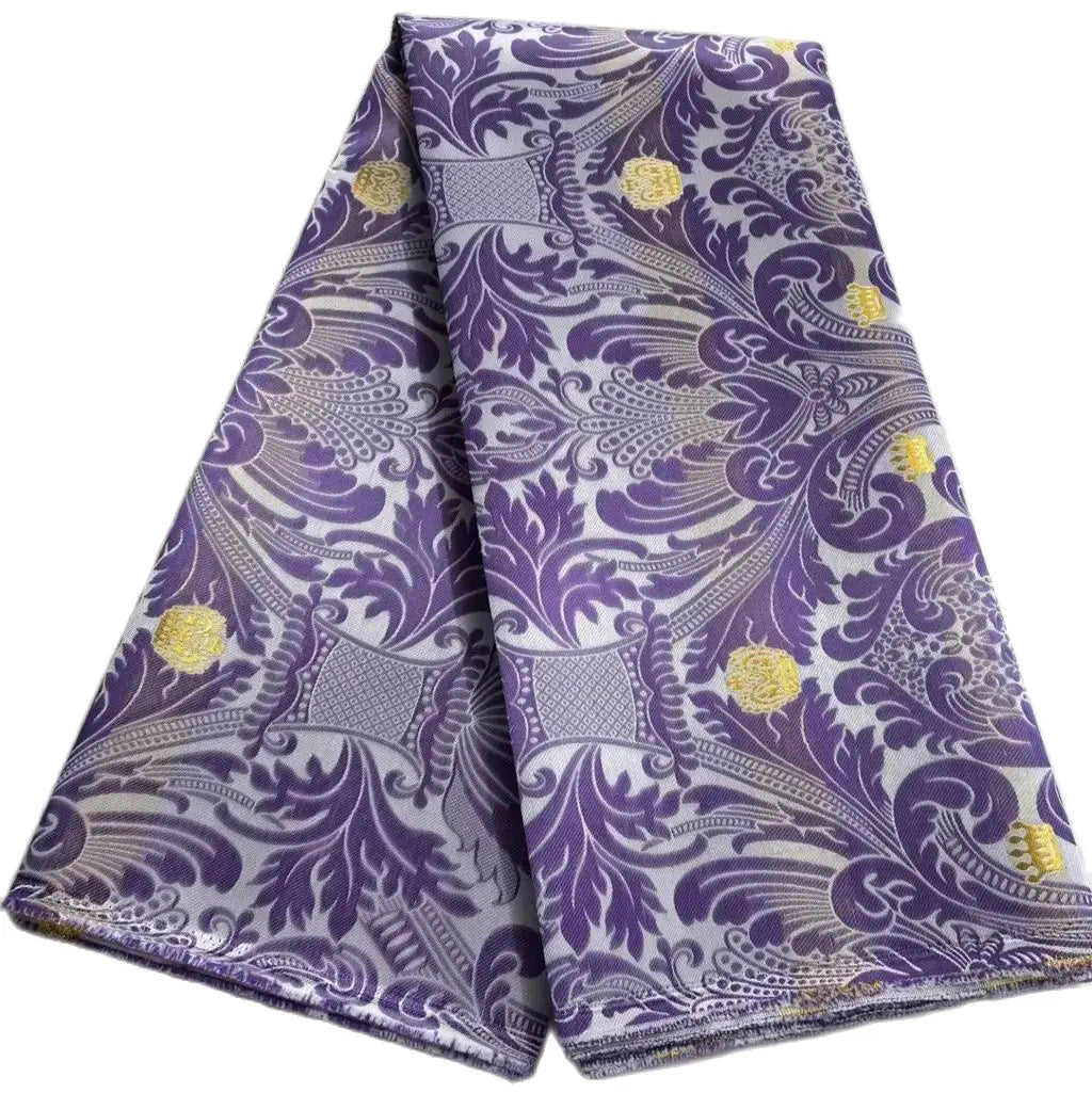 African Damask Lace Fabric (2.5 or 5 Yards) – Thick Jacquard Brocade for Aso Oke, Headwrap & Bridal Dresses