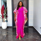 Luxury Satin Boubou Abaya – African Kaftan Dress for Women | Modest Dubai Evening Caftan (One Size)