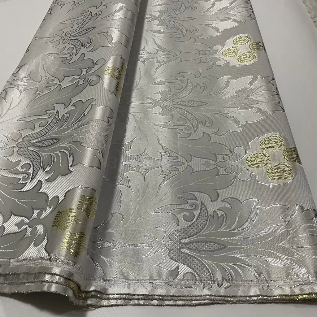 African Damask Lace Fabric (2.5 or 5 Yards) – Thick Jacquard Brocade for Aso Oke, Headwrap & Bridal Dresses