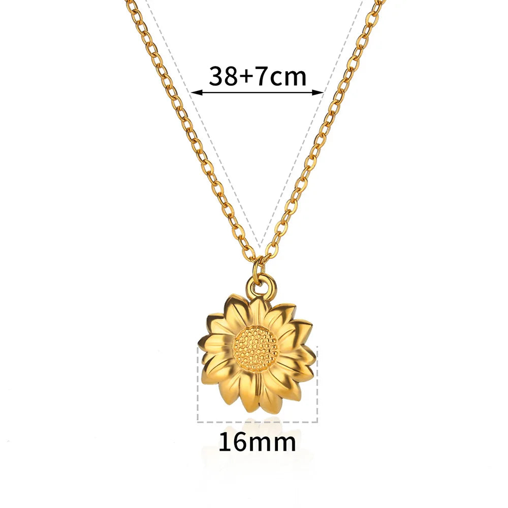 Sunflower Pendant Geometric Necklace – Stainless Steel Clavicle Chain for Women