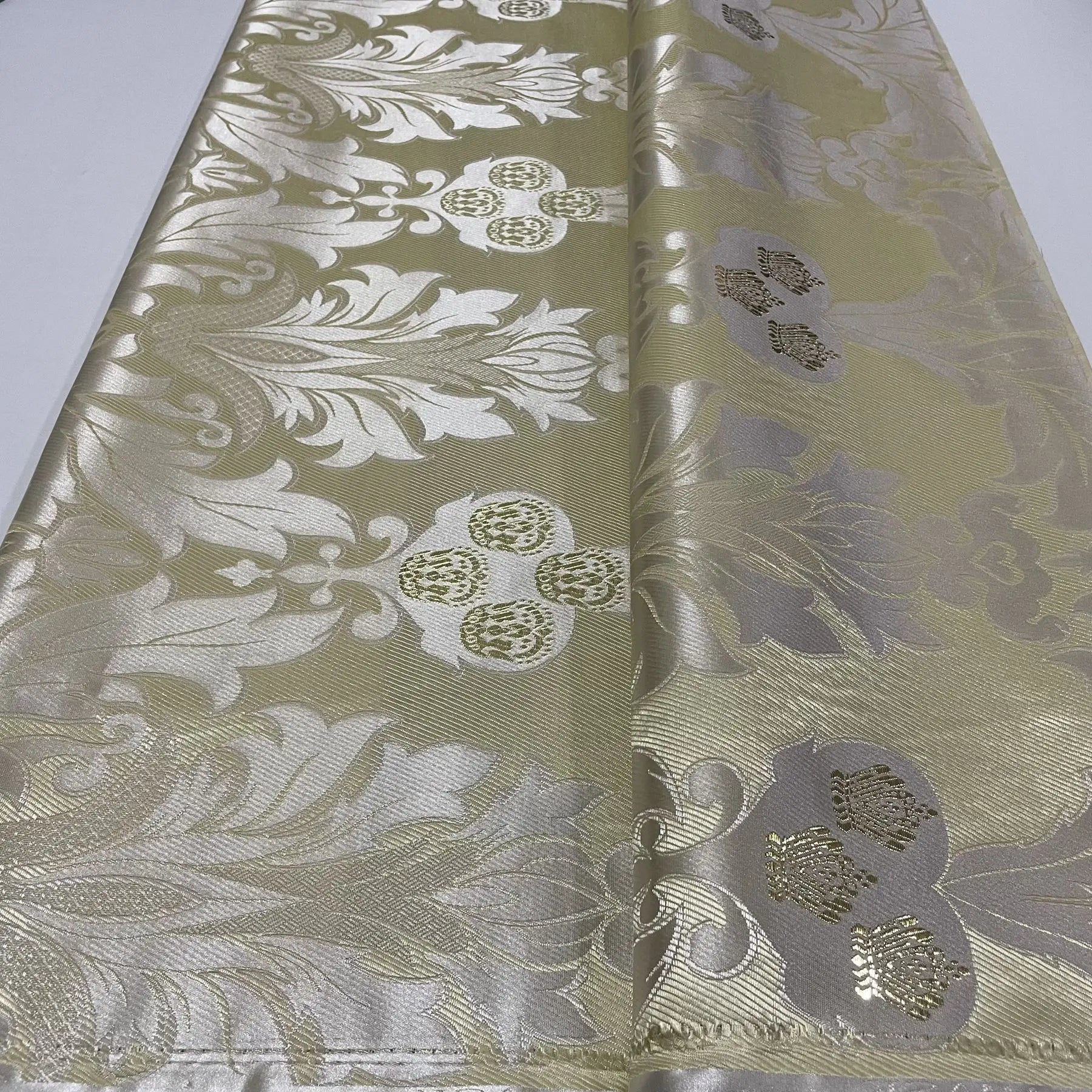 African Damask Lace Fabric (2.5 or 5 Yards) – Thick Jacquard Brocade for Aso Oke, Headwrap & Bridal Dresses