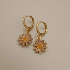 Gold Daisy Sunflower Hoop Earrings – Delicate Dangle Hoops for Women, Everyday & Gift Jewelry