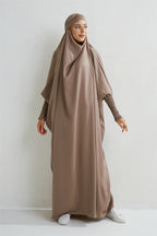 Elariah Hooded Modest Abaya Dress – Loose Fit One-Piece Jilbab with Smocked Sleeves (Black)