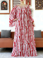 Embroidered Cotton Abaya Dress – Loose Boho Maxi Kaftan with Tassel Detail (One Size, 6 Colours)