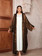 Luxury Satin Batwing Abaya Kimono – Shiny Open Front Maxi Kaftan for Ramadan, Eid & Evening Wear