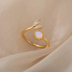 ELARIAH 18K Gold Plated Zircon Geometric Open Ring – Adjustable Stainless Steel Wedding & Party Band for Women