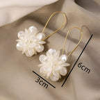 Pearl Petal Ball Drop Earrings – Long Geometric Flower Earrings for Women