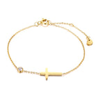 Minimalist Cross, Crescent Moon & Star Charm Bracelet for Women – Stainless Steel Thin Chain Adjustable Gold Layered Bracelet