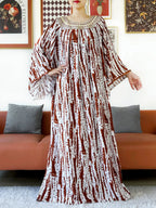Embroidered Cotton Abaya Dress – Loose Boho Maxi Kaftan with Tassel Detail (One Size, 6 Colours)