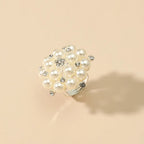 Vintage White Pearl Double-Layer Geometric Ring – Chunky Statement Ring for Women