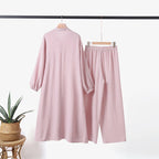 Elariah Modest Co-Ord Abaya Set – Long Sleeve Button Shirt & Wide-Leg Trousers | Casual Islamic Outfit for Women