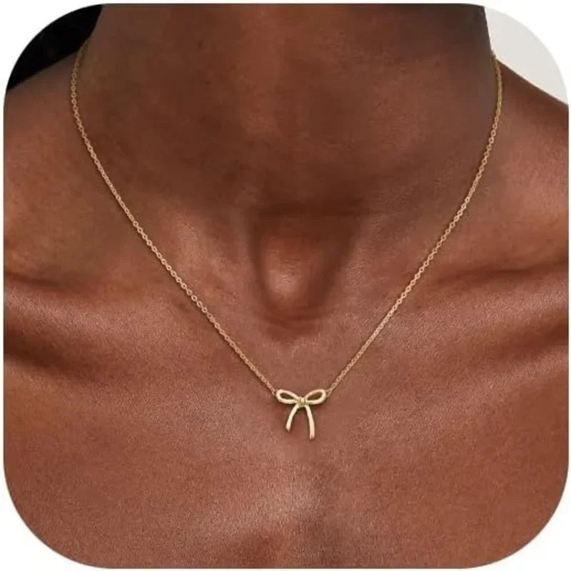 Dainty Bow Pendant Necklace – Gold & Silver Plated Choker Chain for Women