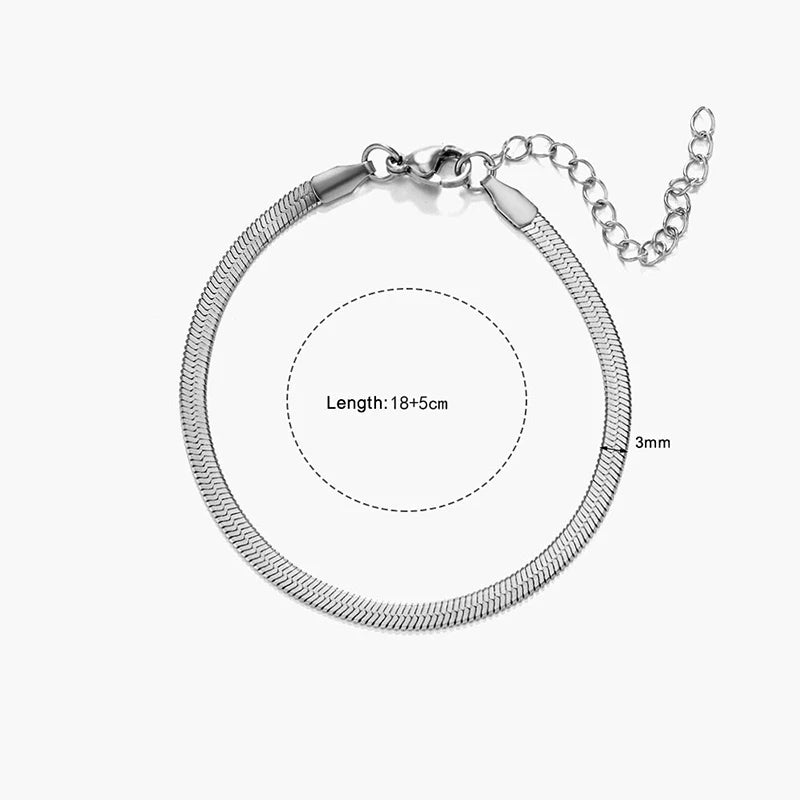Classic Flat Snake Chain Choker Necklace – Stainless Steel Herringbone Design in Gold & Silver